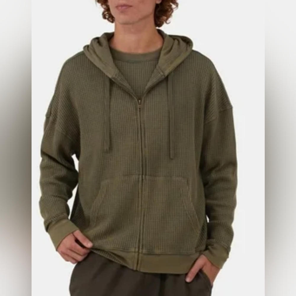No Boundaries Waffle Knit Olive Green Men's Hoodie Sweater Size Small NWT